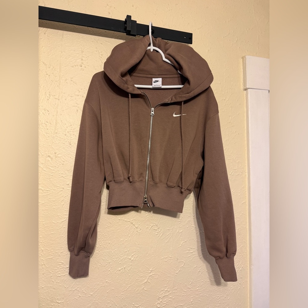 Nike Women's Phoenix Brown Zip-Up Cropped Hoodie